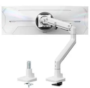 monTEK Heavy-Duty Monitor Arm for 17-57" Ultrawide Curved Screen, Supports up to 59.4 lbs, Adjustable Gas Spring Arm, 75/100 VESA Mount, Clamp & Grommet Desk Monitor Mount Single, White