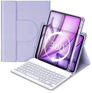 Bettdow Keyboard Case for iPad Air 11" 2025 M3/Air 11 inch 2024 M2 & iPad Pro 11" 4/3/2/1,iPad Air 5th/4th 10.9",360 Rotating Case and Magnetic Detachable Keyboard Portrait/Landscape Modes-Purple