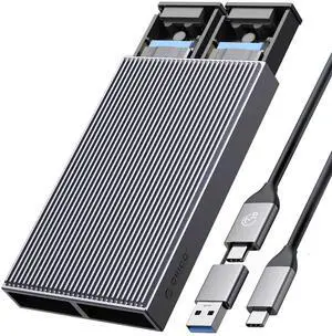 ORICO Dual M.2 NVMe SSD Enclosure, USB C to M2 Adapter for M Key PCIe 2230/2242/2260/2280 M.2 SSDs,Tool-Free Installation Aluminum SSDs Reader Support Trim and UASP up to 2x4TB-BM2-2N