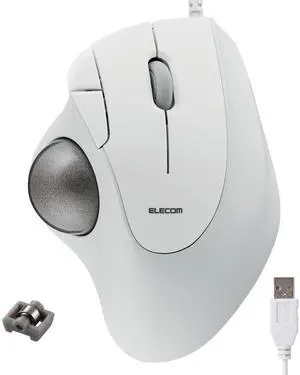 ELECOM Ergonomic Comfort Design Trackball IST Wired USB-A Connection, Super Smooth Tracking with Roller Ball Bearing, 36mm Ball, Thumb Control, Compatible for Windows, PC, and Mac White (M-IT11URWH)