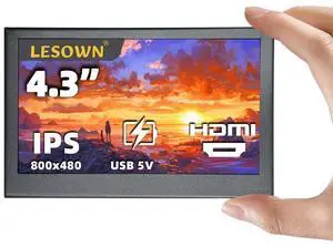 LESOWN USB mini Screen 4.3 inch HDMI LCD 480x800 IPS Display USB Powered 4.3" HD Secondary Small Monitors for RPI Computers PC
