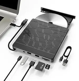External Blu-ray Drive, 5-in-1 USB 3.0 & Type-C BD Reader, DVD/CD Burner with Dual USB-A Ports, SD/TF Slots  Portable Blu-ray Player for Laptop PC, Windows/Linux/Mac OS Compatible (5 in 1)