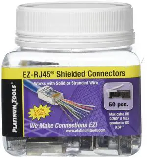 Platinum Tools 202020J EZ-RJ45 Shielded Internal Ground, 50-Pack