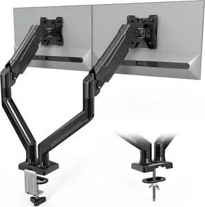 BONTEC Dual Monitor Stand, Adjustable Gas Spring Monitor Desk Mount for 13-32 Inch Screens, Full Motion VESA Mount with C Clamp, Grommet Base, Tilt, Swivel, Rotation, Each Arm Holds 6.6 to 19.8lbs