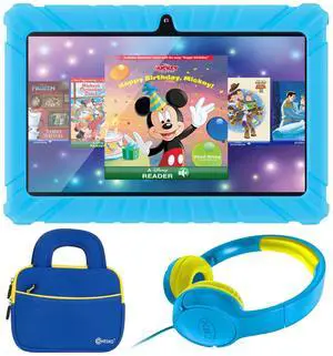 Contixo 7 inch Kids Learning Tablet Bundle - Exclusive 50+ Disney Storybooks (Value $200), Headphone & Tablet & Bag for Kids, 32GB, Android 11, Parental Controls, Back to School - Blue (Boys)