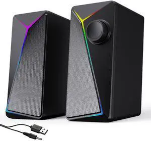 AYJBKL Computer Speakers for Desktop PC, USB-Powered Gaming Speakers for Laptop  Multi Colorful LED Backlight Modes, Stereo Sound for Gamers Music Movies, Indoor & Outdoor Use, 3.5mm AUX Cable