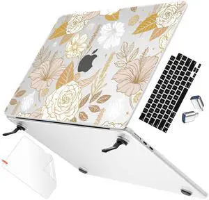 May Chen for M4 MacBook Air 13.6 inch Case A3240 A3113 A2681 M3 M2 2025 2024 2023 2022 Release, Fold Kickstand Pattern Hard Shell Case for M4 Air 13.6" Laptop with Keyboard Cover, Rose Flower