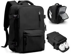 WONHOX Travel Backpack Women,Carry On Backpack Flight Approved 18x14x8 inches Bag Spirit Airlines Personal ltem,College Sports Hiking Rucksack Waterproof Casual Daypack Laptop Blackpack Men,Black