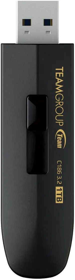 TEAMGROUP C186 1TB USB3.2 Gen 1 (USB 3.1/3.0) Read 100MB/s USB Flash Thumb Drive, External Data Storage Memory Stick Compatible with Computer/Laptop Black TC18631TBB01