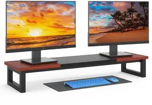 YAOHUOO Dual Monitor Stand Riser, 39Inch Large Monitor Stands for 2 Monitors, Computer Monitor Stand, Wooden Desktop Oraganizer Shelf for Office Desk Computer,Laptop,TV