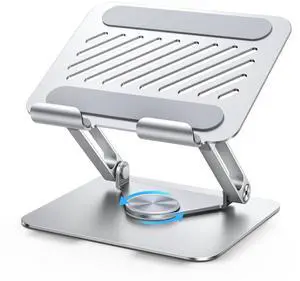 UGREEN Tablet Stand Holder for Desk with 360° Rotating Base Aluminum Dual Rod Support Adjustable Home Office Accessories Compatible for iPad Pro 13 12 11 Air Mini 5 4 3 Phone E-Reader Silver