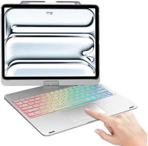 Touch Keyboard Case for iPad Pro 13-inch (M4, 2024), iPad Air 13-inch (M3 2025/M2 2024), iPad Pro 12.9 (6th/5th/4th/3rd Gen)360° Rotatable Trackpad Keyboard,7-Color Backlit,Pencil HolderSilver