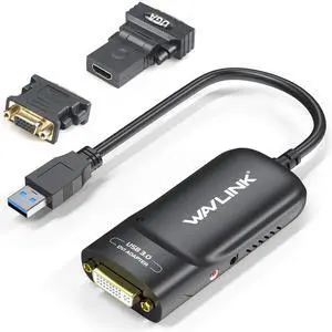 WAVLINK USB 3.0 to HDMI/DVI/VGA Adapter with Audio, DisplayLink External Graphics Card Adapter, Up to 6 Monitor and 2K(2048x1152) for MacOS/Windows/Chrome OS (DL-3900 Chip)