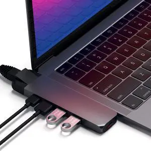 Satechi Type-C Pro Hub Adapter with Ethernet - 4K HDMI, USB-C PD, Gigabit Ethernet, USB 3.0, Micro SD Card Slot - for M2/ M1 MacBook Pro/Air (Space Gray)