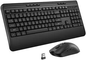KOPJIPPOM Wireless Keyboard and Mouse Set with Quiet Keys, 2.4G Full Size Ergonomic Keyboard with Wrist Rest, Protective Covers, Soft Touch Silent Design for Windows, Computer, PC and Laptop