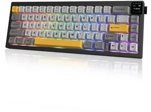 AJAZZ AK650 65% Layout Hot Swappable Gaming Mechanical Keyboard, 0.85 TFT Color Display|Knob | Wired | Wireless 2.4G (Flying Fish Black Yellow)