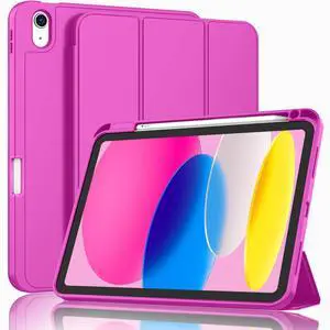 ZryXal iPad (A16) Case/iPad 10th Generation Case [11-Inch 2025/10.9 Inch 2022] with Pencil Holder, Smart Cover with Soft TPU Back [Support Auto Wake/Sleep] (Deep Pink)