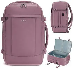 ECOHUB Travel Backpack for Women, Carry on Backpack with USB Charging Hole, Spirit Airlines Personal Item Bag Flight Approved, 15.6 Inch Laptop Backpack with Anti Theft Pockets, 30L, Pink