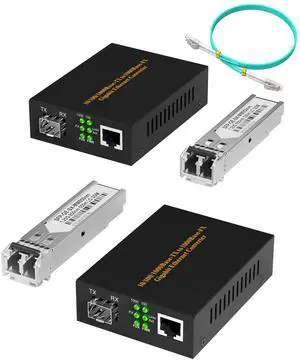 VANDESAIL A Pair of Fiber to Ethernet Converter 1.25G/s Gigabit Ethernet Multi-Mode Media Converter with 2 Bidi SFP LC Modules, 10/100/1000Base-Tx to 1000Base-SX RJ45 to SFP Slot, Up to 550M