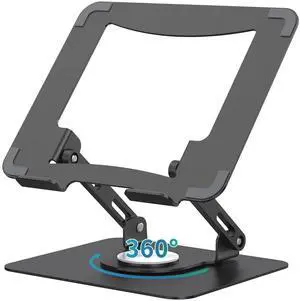 SOUNDANCE Laptop Stand with 360° Rotating Base, Ergonomic Computer Riser for Desk, Adjutable Height Muti-Angle, Foldable Laptop Mount, Stable Metal Holder Support 10-15.6" Notebook PC, Black
