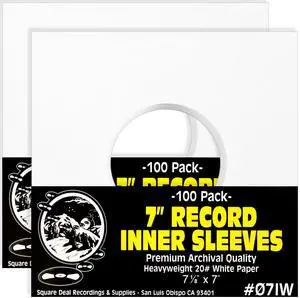 (200) Archival Quality Acid-Free Heavyweight Paper Inner Sleeves for 7 Inch Vinyl Records #07IW