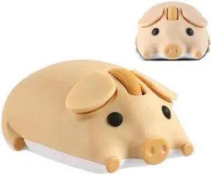 Wireless Mouse Cute Pig Design Bluetooth Dual Mode Portable Compact Lightweight Silent Optical Kawaii Mice for PC Laptop Computer Tablet Macbook Pro/Air Kids Girls Student School Office Gift Yellow