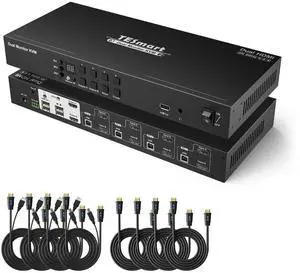 TESmart KVM Switch 4 Computers 2 Monitors, 4 Port HDMI KVM Switch Dual Monitor, EDID Emulator, 4K@60Hz, Cascading for Quad Monitor Through DCCI, Stereo Audio, Hotkey Switching, Monitor Switcher Box