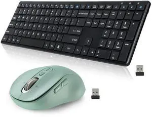 Wireless Bluetooth Mouse Rechargeable,Multi Device Ergo Computer Mouses,4-Way Super Scrolling,± 3200 DPI,10 Buttons+Wireless Keyboard-2.4G Ultra Slim Quiet Full Size Cordless USB PC Computer Keyboard