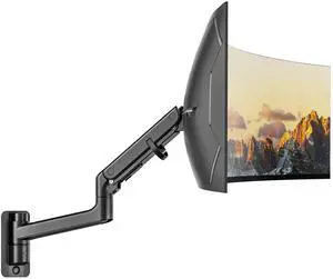 monTEK 17-49 inch Single Monitor Wall Mount for up to 44 lbs Ultrawide Screen, Premium Aluminum Heavy Duty Monitor Arm with Adjustable Gas Spring Arm, 75x75/100x100 VESA Mount, Black