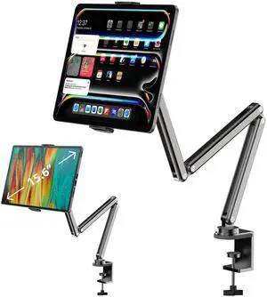 KU XIU Aluminum Alloy Tablet Stand for Desk, Adjustable Foldable Arm Holder Mount Compatible with iPad 10/9th, iPad 13/12.9/11'' Pro Air Mini, Portable Monitor 7-15.6'', Samsung Galaxy Tab S9/FE/A9/S6