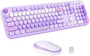 MOFII Wireless Keyboard and Mouse Combo - Pale Purple Full Sized Plug and Play Colorful Computer Keyboards - 104 Keys Round Keycap USB 2.4G Cute Keyboard for Windows/Laptop/Mac/Desktop/PC
