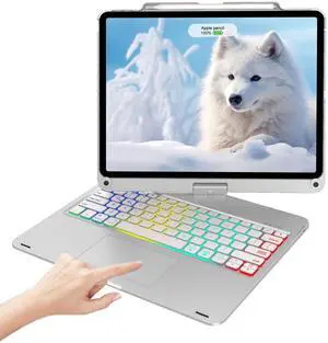 Keyboard Case for iPad Air 13-inch (M2, 2024) & iPad Pro 12.9 (6th/5th/4th/3rd Gen), Multi-touch Trackpad, 360° Rotatable, Rainbow Backlits , Detachable Wireless Keyboard Cover with Pen Holder, Silver