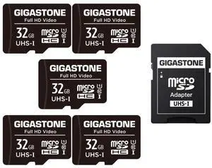 Gigastone 32GB 5-Pack Micro SD Card, Full HD Video, Surveillance Security Cam Action Camera Drone, 90MB/s Micro SDHC UHS-I U1 C10 Class 10