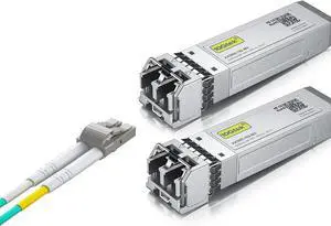 2 Pack of 10GBase-SR SFP+ Transceiver, Compatible with Cisco SFP-10G-SR and 1 Pack of 1M Fiber Patch Cable