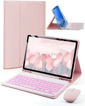 TUNKARMOR for iPad Air 11-inch/ 5th/ 4th Generation Case with Keyboard iPad Air 10.9/11-inch M3 M2 Air 5 Air 4 Gen 2025/2024/2022/2020 Magic Keyboard Backlit Built-in Pencil Holder with Mouse - Pink