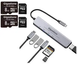 [SD/microSD Card Reader] GIGASTONE 7-in-1 USB C Hub 4K HDMI PD 100W Thunderbolt Docking Station