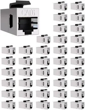 VANDESAIL 40 Pack Cat 6 Shielded Keystone Coupler, Cat6 Keystone Jacks Female to Female RJ45 Coupler, Ethernet Wall Plate Inline Keystone Coupler for Cat6, Cat5e, Cat5 Cabling Silver