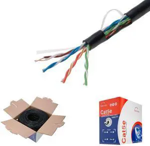Cables Direct Online 1000ft Plenum Black Cat5e Solid 24AWG Cable Cat5 Bulk Pull Box Network CCA (Copper Clad Aluminum) Wire, Pull Box