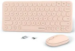 Mini Computer Wireless Keyboard and Mouse Combo, UBOTIE Colorful Compact Silent Linear Switch Round Keycaps TKL Keyboards with Optical Mouse for Travel Business(Pink)