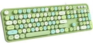 MOFII Computer Keyboard Wired, USB Plug Play Round Key Retro Typewriter Keyboard, Office Full Size Keyboard with Foldable Stands for Laptop PC Windows- Green Colorful