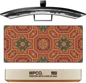 MPCO. Arabic Textiles Large Gaming Desk Pad - 36" x 17" Duraglyde Fabric Geometric-Charm Desk Mats - Non-Slip, Washable, Smooth Glide for Precision Gaming & Work
