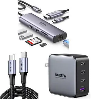 UGREEN 7-in-1 USB C Hub Bundle with 100W GaN Charger and Cable