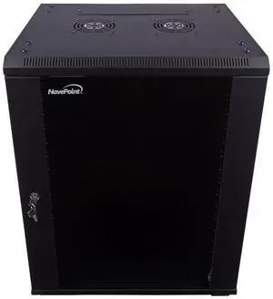 NavePoint 15U Server Cabinet Wall Mount Rack Enclosure with Caster Wheels, Includes 2 Fans, Locking Glass Door, Removable Side Panels  15U Network Cabinet 17.7 Deep, 19Server Rack for IT Equipment