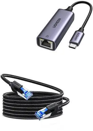 UGREEN Cat 8 Ethernet Cable 25FT Bundle with USB C to Ethernet Adapter 1000Mbps
