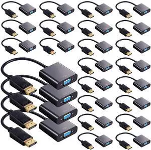 Yunsailing Display Port to VGA Adapter,30 Pack Gold-Plated DisplayPort DP to VGA Converter (Male to Female) for Computer, Desktop, Laptop, PC, Monitor, Projector, HDTV