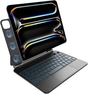 nimin Keyboard case for iPad Pro 11-inch M4 2024, 7 Colour Backlit, Multi-Touch Trackpad, Floating Magnetic Design, Battery Display, Obsidian Black