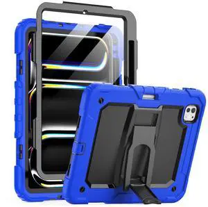 Timecity Case for iPad Pro 11 inch 2024 (M4) 5th Generation: Heavy Duty Rugged Shockproof Protective Case with Screen Protector, Foldable Stand- Blue