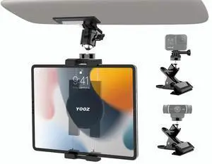 YOOZ Car Sun Visor Tablet Mount, Truck Visor Tablet Holder Clip [Upgrade Clip Never Fall] Multifunctional Vehicle Phone Clamp with 1/4" Screw, for iPad, Galaxy Tabs, Fire, iPhone, 4-12.9"