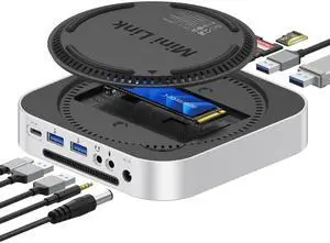 ORICO MiniLink USB Hub Compatibility with Mac mini M4, 9-in-1 Aluminum Dock with SSD Enclosure for NVME/SATA M.2, USB A 10Gbps, 3.0 SD/TF Card Readers, 3.5mm Audio Jack