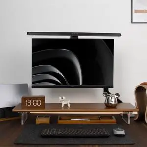 ROCDEER Bamboo Monitor Stand Riser with Acrylic Legs for Desk, 31.5 Inches Desktop Shelf Supports for PC Computer Monitor, Laptops, Printer, Speakers (Brown)